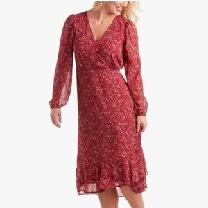 Lucky Brand Red Printed V-Neck Midi Dress